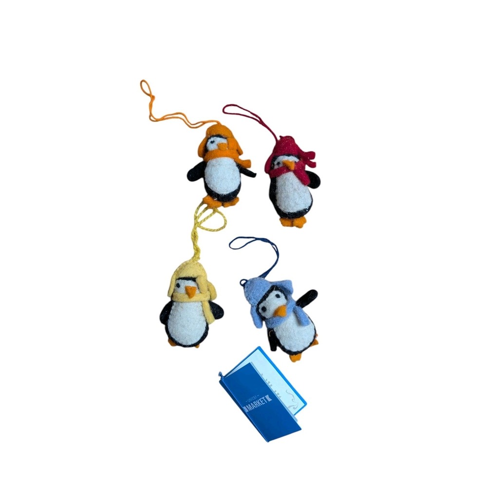 Set of 4 Marantz Cozy Penguins Felted Wool Ornaments Handmade Holiday